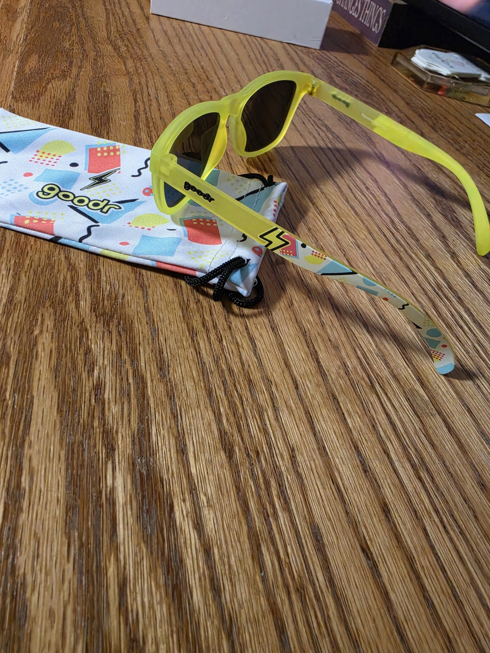 Goodr Neon Yellow Women's Sunglasses with Patterned Arms